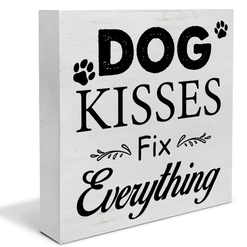Dog Saying Wood Box Sign Decor Desk Sign Dog Kisses Fix Everything Wooden Box Block Sign Rustic Home Shelf Wall Decoration