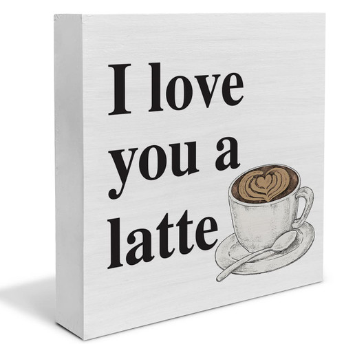 Country I Love You a Latte Coffee Wood Box Sign Decor Desk Sign Coffee Lover Wooden Box Block Sign Rustic Home Kitchen Shelf Tabletop Wall Decoration