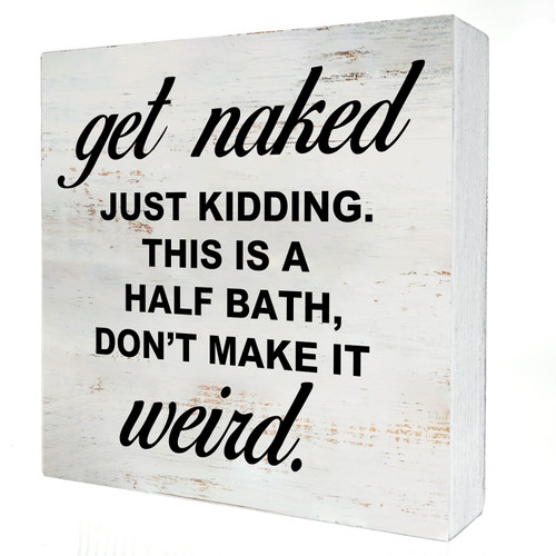 This is a Half Bath Wooden Box Sign with Saying Desk Decor 5 x 5 Inch Bathroom Box Sign Wood Plaque Block Sign Rustic Art Home Bathroom Decor