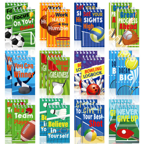 Yinder 24 Pcs Sports Party Favors Football Mini Notepads Soccer Mini Notebook Sports Small Note Pad 2.36 x 3.94'' Spiral Memo for Softball Party Supplies Student Teacher Class Office College School