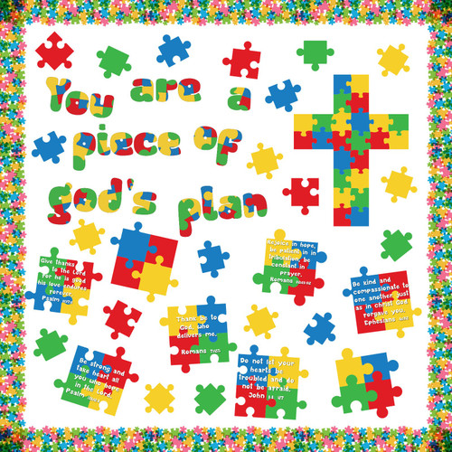 98 Pieces Christian Bulletin Board Set Religious Cutouts Piece of Gods Plan Sunday School Decorations Kid's Religious Bible Verse Classroom Supplies for Door Wall