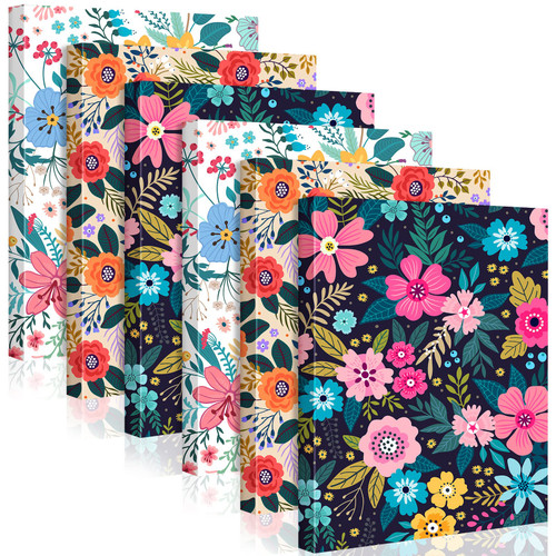 6 Pieces Floral Hardcover 3 Ring Binder 1 Inch Round Rings with Interior Pockets Decorative Binder Vintage Cute Flower Binders Hardcover for Letter Size Paper Organizer for School Office