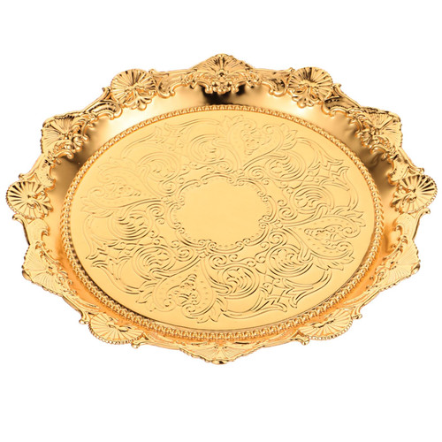 Garneck Golden Plate Dessert Trays Round Serving Platter Cake Tray Dessert Serving Tray Gold Dishes Salad Dishes Fruit Storage Tray Dried Fruits Plate Snacks Plate Golden Parfait Wedding