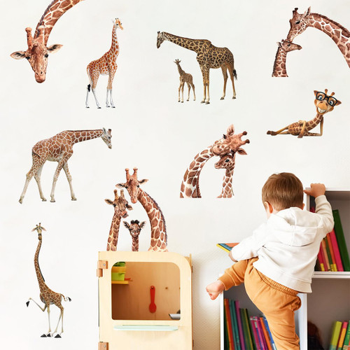 WOYINIS Funny Animal Giraffe Wall Decals Peel and Stick 3D Giraffe Wall Stickers Jungle Animals Kids Bedroom Nursery Playroom Removable DIY Window Furniture Decoration