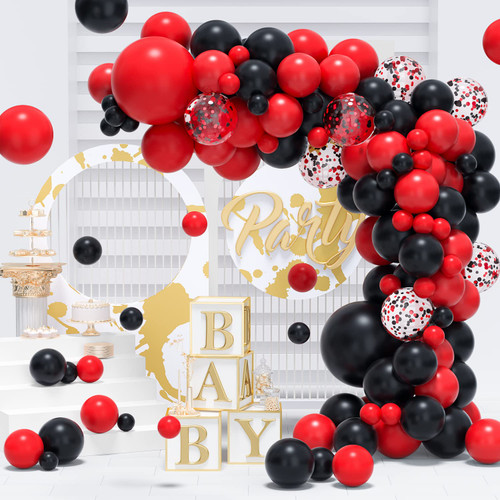 RHGBINLI Black Red Balloon Garland Arch Kit - 100Pcs Black Red Confetti Latex Party Balloons for for Bridal Shower Birthday Party Graduation Decorations RHGBINLI Black Red Balloon Garland Arch Kit - 100Pcs Black Red Confetti Latex Party Balloons for for Bridal Shower Birthday Party Graduation Decorations