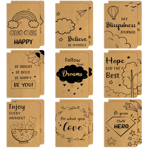 Patelai 90 Pcs Inspirational Mini Notebooks Bulk Kraft Journal Notebook with 80 Lined Pages Mini Notepad 5.5 x 4.1 Inch Small Journal Memo Book for Kid Student Teacher Classroom Office (Brown Kraft)