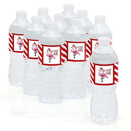 Flamingle Bells - Tropical Flamingo Christmas Party Water Bottle Sticker Labels - Set of 10