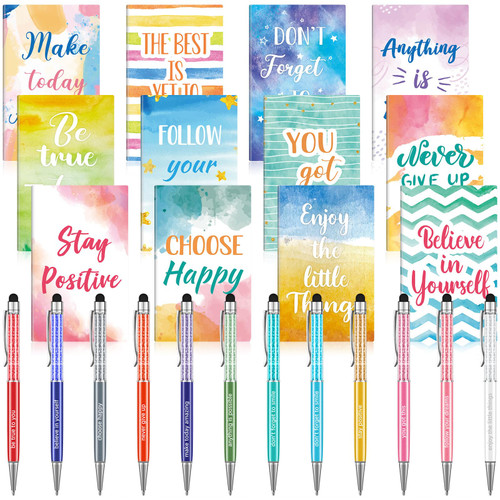 Qeeenar 24 Pcs Inspirational Gifts Set Mini Motivational Notebooks with Ballpoint Pen Motivational Quote Journal Notepads Inspirational Pens Bulk for Student Women School Office Home Travel Supplies