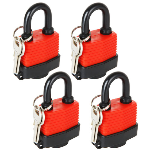 DAJAVE 4 Pack Waterproof Padlock with Key, Heavy Duty Covered Laminated Steel Keyed Padlocks, 40mm Padlocks Keyed Alike for Outdoor Use, Gym Locker, Garage, Fence, Shed