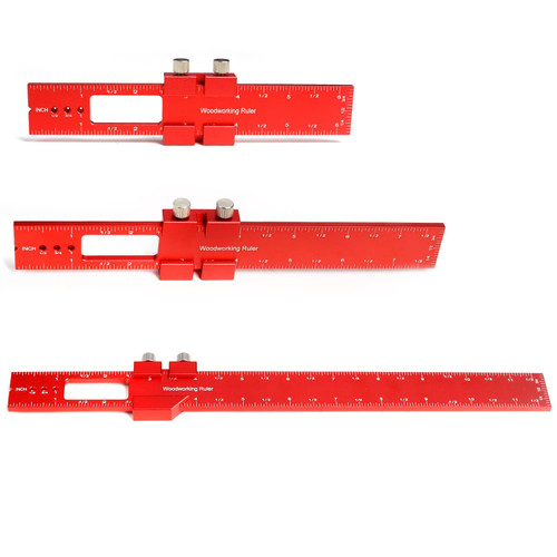 Precision Pocket Ruler Metal Slide Rule Inch and Metric, 3Pcs Aluminum Woodworking Rulers with Slide Stop T-Type Scribing Ruler Square Ruler T Track Ruler Marking Measuring Ruler