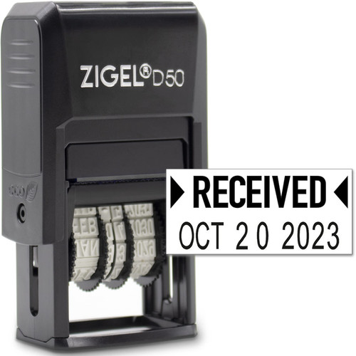 ZIGEL D50 Date Stamp with Received - Self Inking Date Stamp - Black