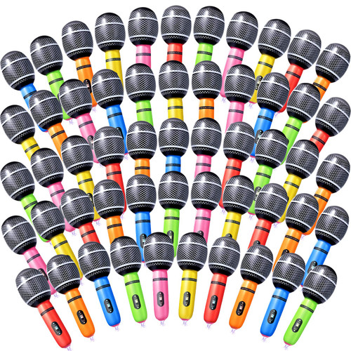 Zhanmai Inflatable Microphones Assorted Colors Inflatable Microphone Props Plastic Toys for Concert Themed Party (42 Pieces)