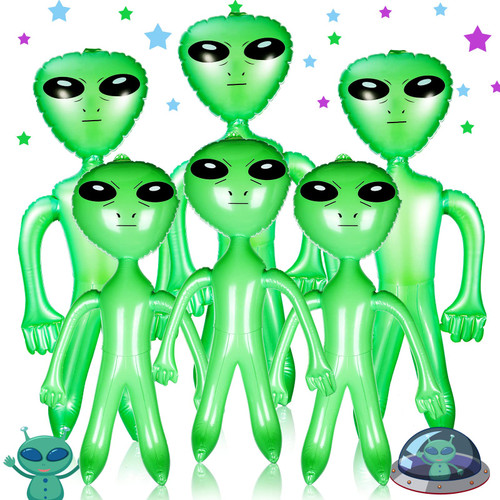 6 Pcs Inflatable Alien, 35 Inch, 24 Inch Blow up Alien Green Jumbo Alien Balloons Inflatable Alien Doll Toy for Halloween Birthday Alien Theme Party Decor Supplies