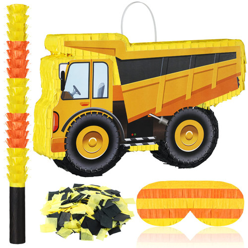 Truck Pinata for Birthday Party Plain Pinatas with Stick Blindfold and Confetti Truck Party Decorations Favors for Kids Girls Boys Sports Themed Party Supplies, 15.75 x 11.81 inches