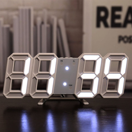 plplaaoo Mirror LED Display Electronic Clock with Battery and USB Plug, Digital Alarm Clock,3D Clock USB Digital Electronic Alarm LED with Temperature for Household Decoration (White)