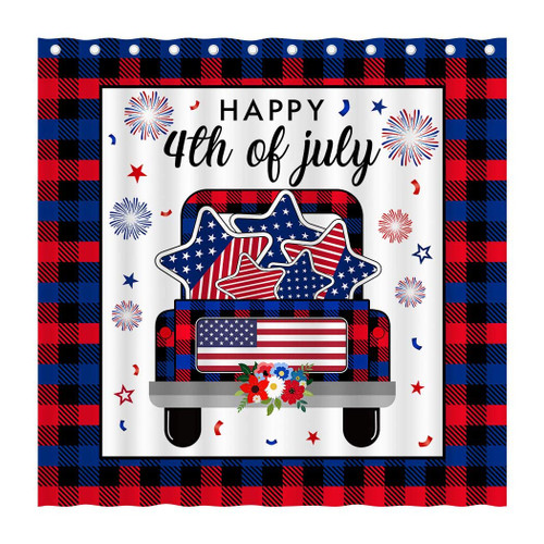Juirnost 4th of July Shower Curtain Buffalo Check Plaid Happy Independence Day Shower Curtain for Bathroom Memorial Day Veterans Day Patriotic Shower Curtain Fourth of July Decor 12 Hooks 72" x 72"