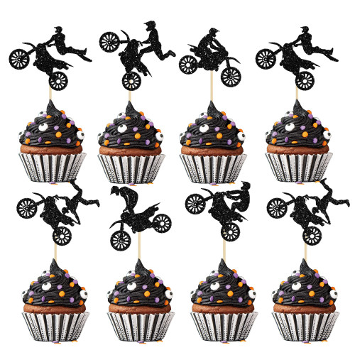 Gyufise 24Pcs Motorcycle Cupcake Toppers Black Glitter Motocross Dirt Bike Party Cupcake Picks for Sports Motocross Theme Man Boy Birthday Party Cake Decorations Supplies Gyufise 24Pcs Motorcycle Cupcake Toppers Black Glitter Motocross Dirt Bike Party Cupcake Picks for Sports Motocross Theme Man Boy Birthday Party Cake Decorations Supplies