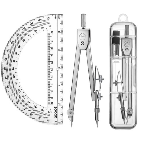 Student Protractor and Compass Set, Student Geometry Math Set, Compass for Geometry and 180 Degree Math Protractor for Drawing Measuring School Office (Clear, 1 Set)