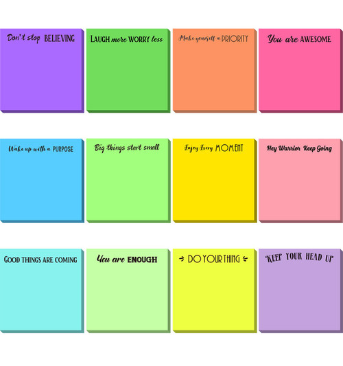 12 Pieces Inspirational Sticky Notes 3 x 3 Inch Motivational Fun Notepads Positive Gifts for Teacher Nurse Coworkers Work Studying Supplies (Bright Style)