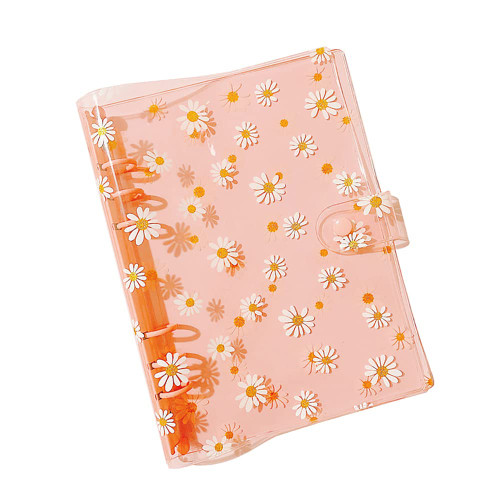 A6 Daisy 6 Ring Binder Covers PVC Notebook Cover Protector Loose Leaf Folder Binder Planner Covers with Snap Button Closure Pink