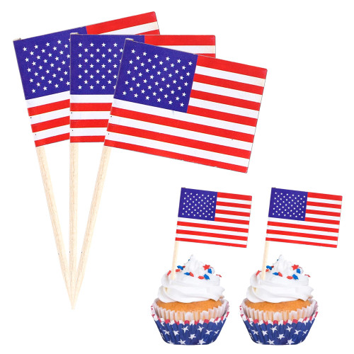 100 PCS American Flag Cupcake Toppers Mini 4th of July American Toothpick Flag Cupcake Picks Independence Day USA Patriotic Cake Decorations for American National Theme Birthday Party Supplies