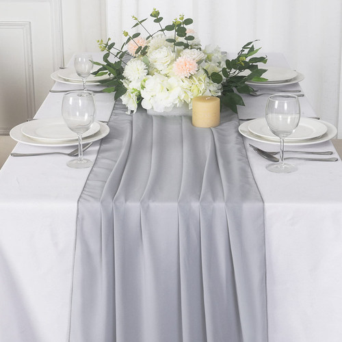 Grey Chiffon Table Runner 10ft Sheer Table Runner Tulle Table Runner 29x120 Inches Romantic Table Runner for Wedding Table Decorations(Grey, 1 Pack )