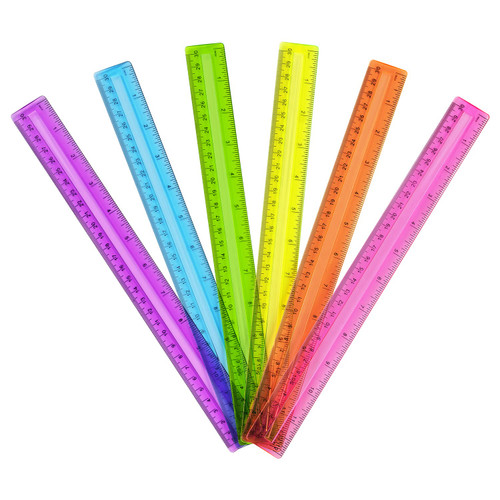 6 Pack Color Transparent Ruler Plastic Rulers, Metric Bulk Rulers with Inches and Centimeters, Kids Ruler for School, Home, Office, 12 Inches