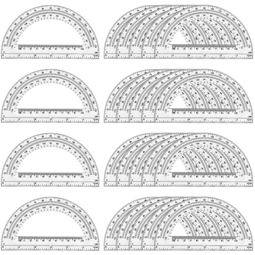 24 Pack Plastic Protractor 6 Inches Math Protractors 180 Degrees for School Office Supplies, Clear