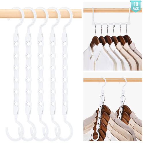 HOUSE DAY Space Saving Hangers for Clothes 10 Pack, White Magic Hangers Multi Hangers Organizer, Closet Organizers and Storage System Closet Space Saver Hangers, Collapsible Hangers for Clothes