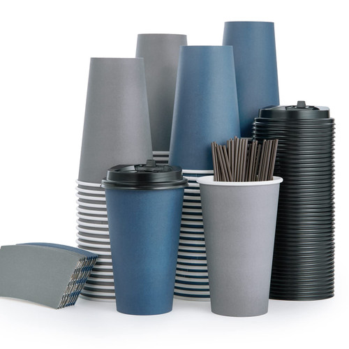 LITOPAK 100 Pack 16 oz Paper Coffee Cups, Disposable Coffee Cups with Lids, Sleeves and Stirring Sticks, Hot Coffee Cup, Disposable Paper Cups, Drinking Cups for Cold/Hot Coffee, Water or Juice.