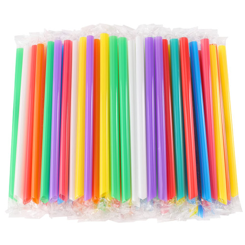 RENYIH 300 Pcs Smoothie Boba Individually Wrapped Straws, Jumbo Large Plastic Disposable Bubble Tea Milkshake Colorful Drinking Straws(0.43" Wide X 8.2" Long)
