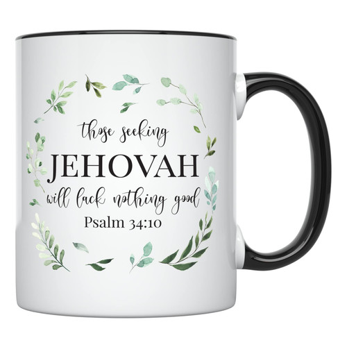 YouNique Designs Jehovah Witness Mug - Portable Coffee Mugs 11 Oz, Jehovah Witness Gifts, Jehovah Witnesses Products, JW Gifts, JW Baptism Gifts, Religious Gifts for Women Men (Black Handle)