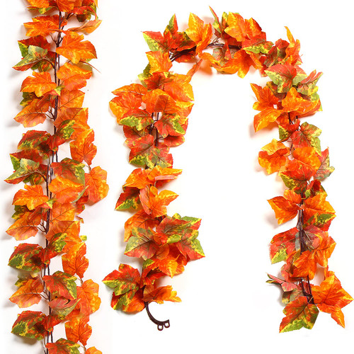 KIMOBER Fall Leaf Garland, Artificial Hanging Maple Foliage Vines Garland Autumn Decor for Home Wedding Fireplace Party