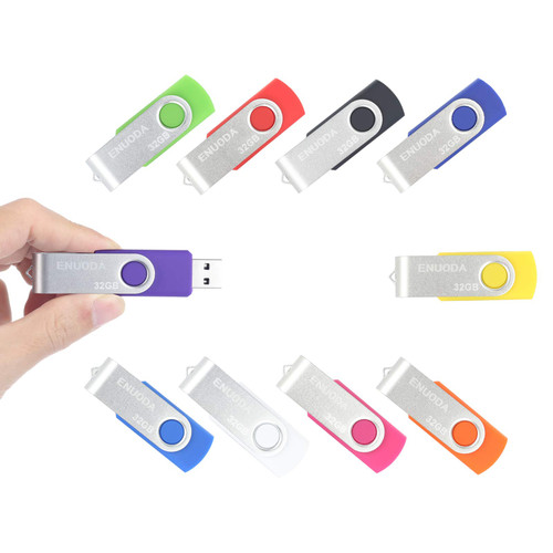 32GB USB Flash Drive 10 Pack ENUODA 32GB Thumb Drives Swivel Design USB 2.0 Memory Stick Jump Drive Pen Drive for Storage and Backup (10 Colors)