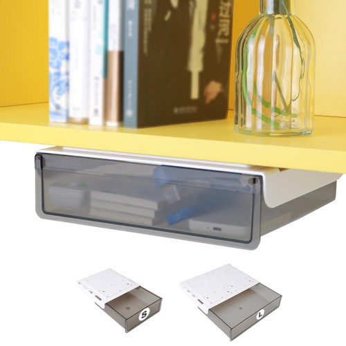 JONHWI Under Desk Drawer for Table with Lip, Hidden Self-Adhesive Under Desk Organizer Pencil Tray Slide Out, Office Attachable Desk Accessories & Workspace Storage