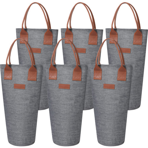 6 Pack Single Bottle Wine Tote Bag 1 Bottle Insulated Wine Carrier Bag Thermal Protective Wine Tote Bag Grey Portable Padded Wine Cooler for Travel Picnic Dinner Wedding Present for Wine Lover