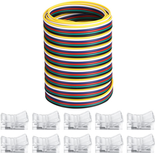 10 Packs Solderless LED Strip Connector, Transparent Track Lighting Connectors, Wire Strip Lights, 16.4 Feet LED Strip for LED Pin Connector (6 Pin, 12 mm)