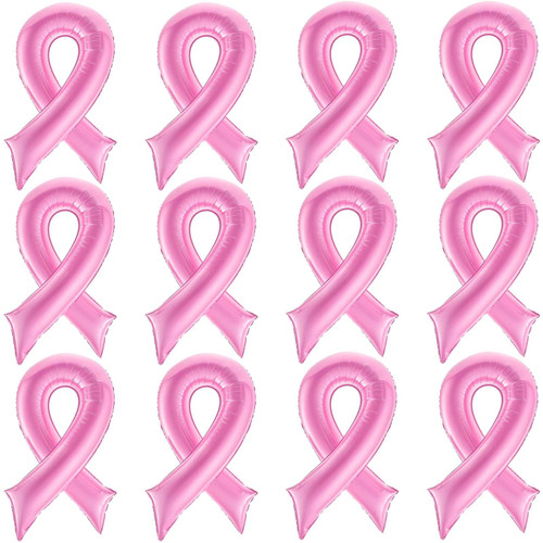 12 Pieces 36 Inches Pink Ribbon Jumbo Foil Balloons Breast Cancer Awareness Foil Balloons Pink Metallic Balloons Breast Cancer Awareness Fundraisers Jumbo Foil Balloons