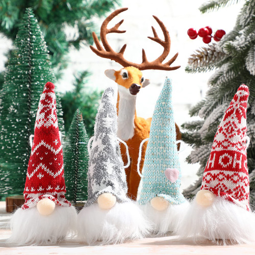 4 Pieces Lighted Tomte Gnomes Ornaments, Swedish Handmade Plush Gnomes Santa Elf Hanging Decoration for Christmas Tree Wall Table Home Decor