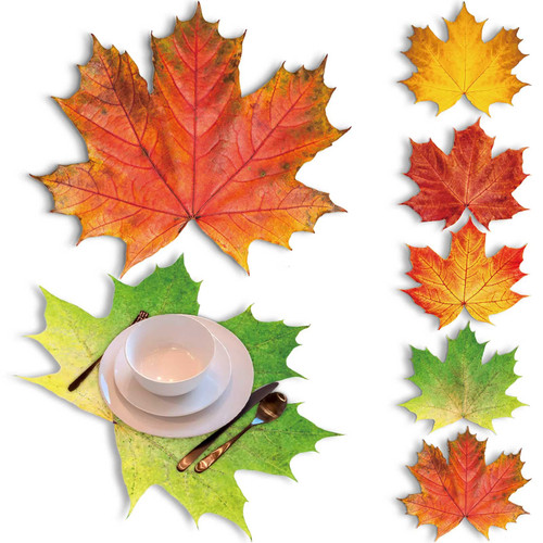 50 Pack Fall Placemats Paper Fall Table Mats Harvest Leaf Disposable Thanksgiving Paper Place Mats Autumn Maple Leaves Mats for Thanksgiving Fall Turkey Home Dining Table Party Decoration (Leaf Style)