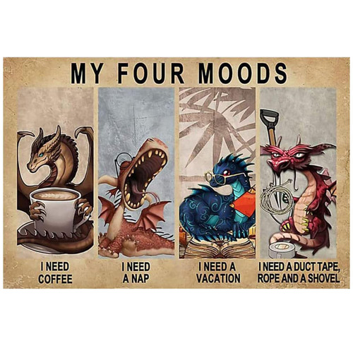 Rustic Retro Metal Tin Sign Dragon My Four Moods Metal Poster Plaque Boys Room Decor Old Fashion for Home Living Bedroom Coffee Wall Decor 8x12 inch