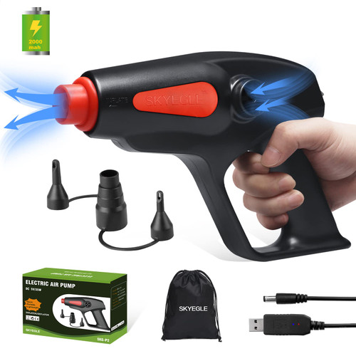 SKYEGLE Electric Air Pump for Inflatables,Rechargeable Battery Air Mattress Pump with 3 Nozzles,Portable Air Pump for Outdoor,Quick-Fill Airbed Pool Floats Pump,Inflator Deflator,2000mAh