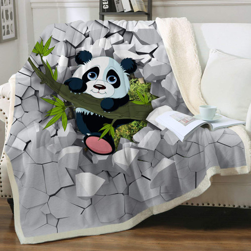 Sleepwish Funny Panda Bamboo Blanket Sherpa Bed Blanket Grey Plush Throw Blanket Fleece Reversible Blanket for Bed and Couch Baby(30"x40")