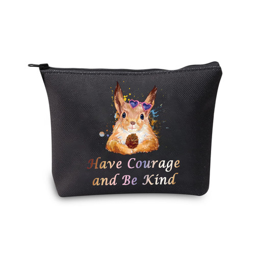 MBMSO Squirrel Gifts Makeup Bag Squirrel Cosmetic Travel Bag Squirrel Lovers Gifts Zipper Pouch Inspirational Gifts Have Courage and Be Kind (Courage Squirrel bag-black)