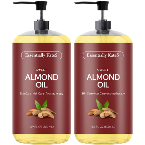 Essentially KateS Sweet Almond Oil 33.8 Fl Oz - Pack of 2 x 16 Fl Oz - 100% Pure and Natutral and Cold pressed
