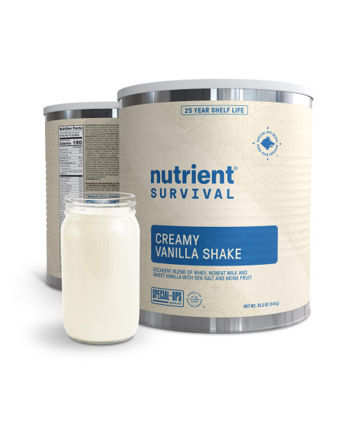 Nutrient Survival Protein Shake, Creamy Vanilla, Whey Protein Powder, Freeze Dried Prepper Supplies & Emergency Food, 40 Nutrients, Gluten Free, Shelf Stable Up to 25 Years, One Can,15 Servings
