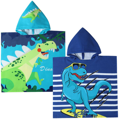 Athaelay Kids Beach Towel for Boys Girls, Hooded Bath Towel Wrap, Toddler Pool Towel with Hood (24"X24" (1-6 Years Kids), Dinosaur 2Pcs