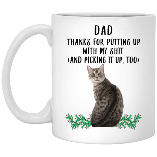 Funny Manx Cat Grey Tabby Mug For Cat Dad Hilarious Coffee Mugs with Quotes Unique Gifts Ceramic Cups White 11oz