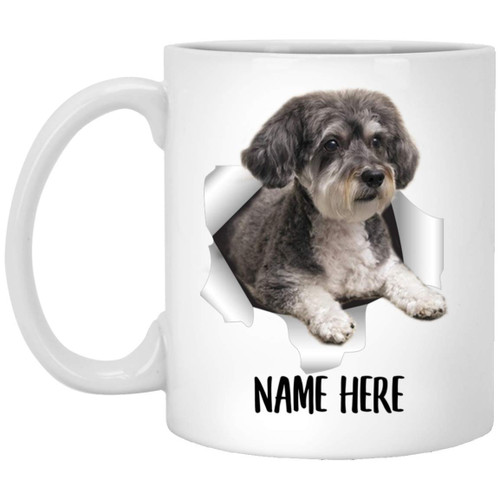 Funny Personalized Name Schnoodle Grey Custom Text Christmas 2023 Gifts White Coffee Mug White 11oz