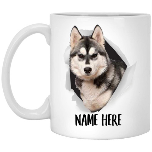 Funny Personalized Name Siberian Husky Cream Grey Custom Text Christmas 2023 Gifts White Coffee Mug White 11oz